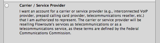 Service provider account with Flowroute