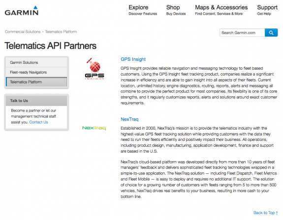 Garmin Telematics Platform Partners